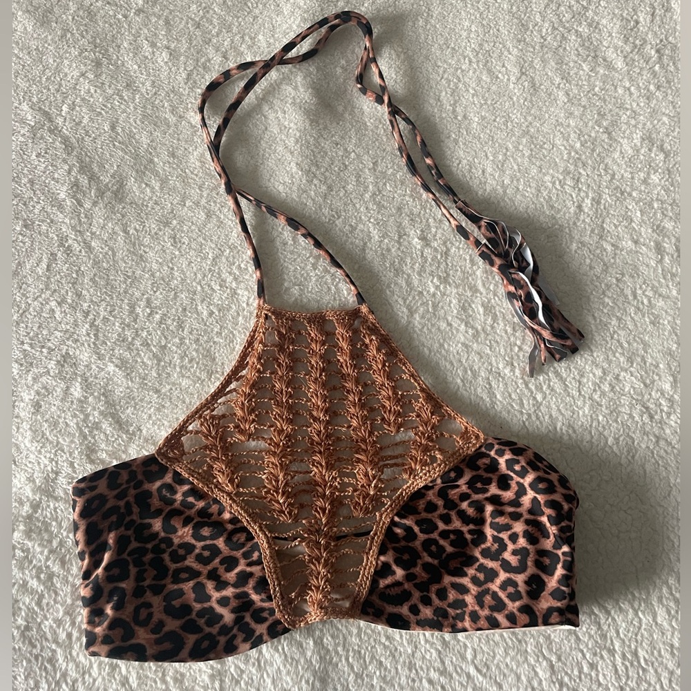 Acacia Swimwear Panama Crochet top size small in Leopard